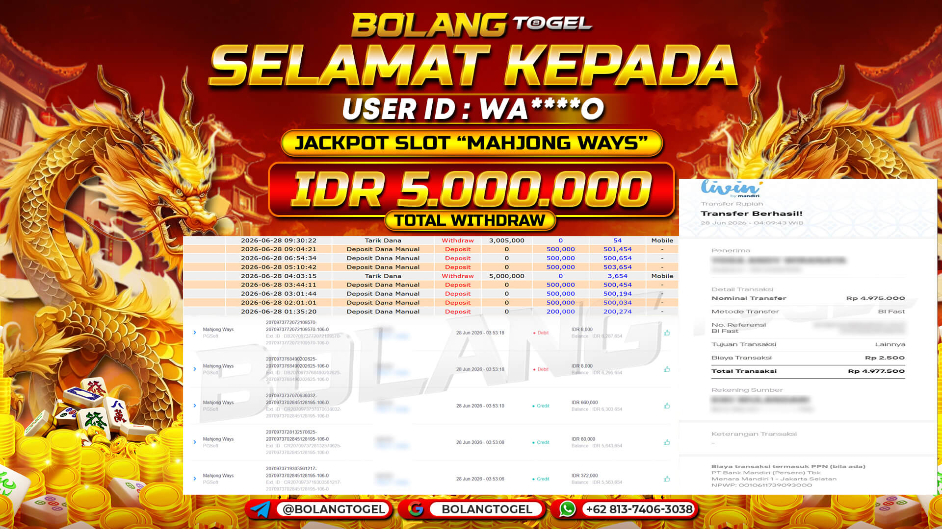 Bukti jackpot SLOT MAHJONG WAYS BOLANGTOGEL - gambar 1