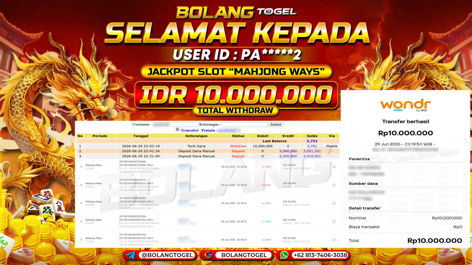 Bukti jackpot SLOT MAHJONG WAYS BOLANGTOGEL - gambar 1