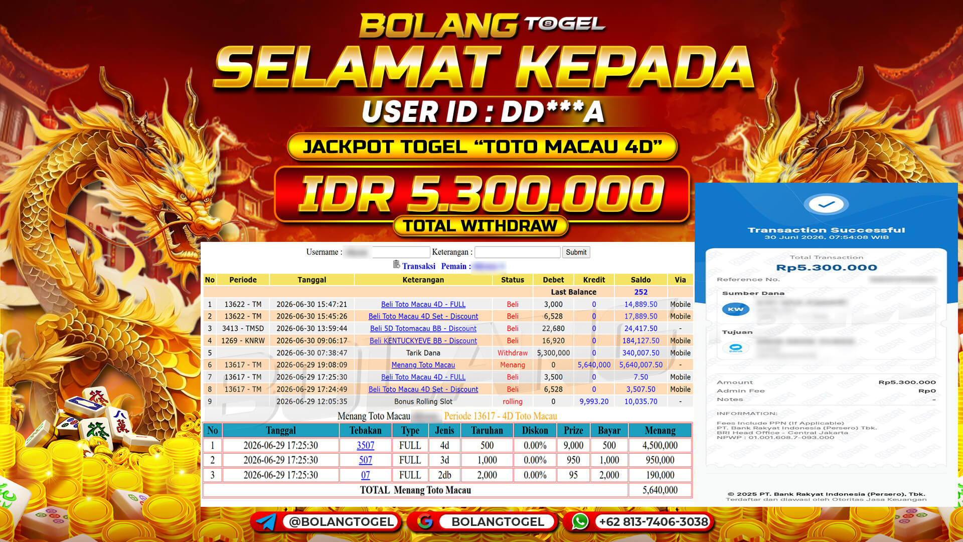 Bukti jackpot TOTO MACAU 4D BOLANGTOGEL - gambar 1