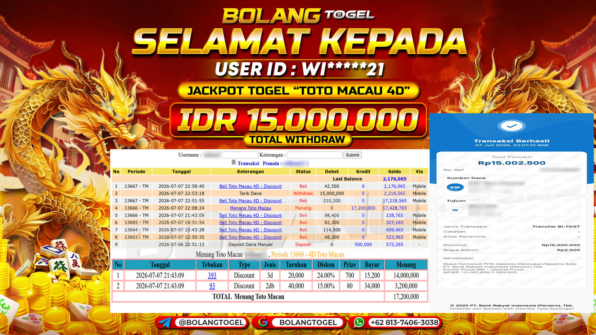 Bukti jackpot TOTO MACAU 4D BOLANGTOGEL - gambar 1