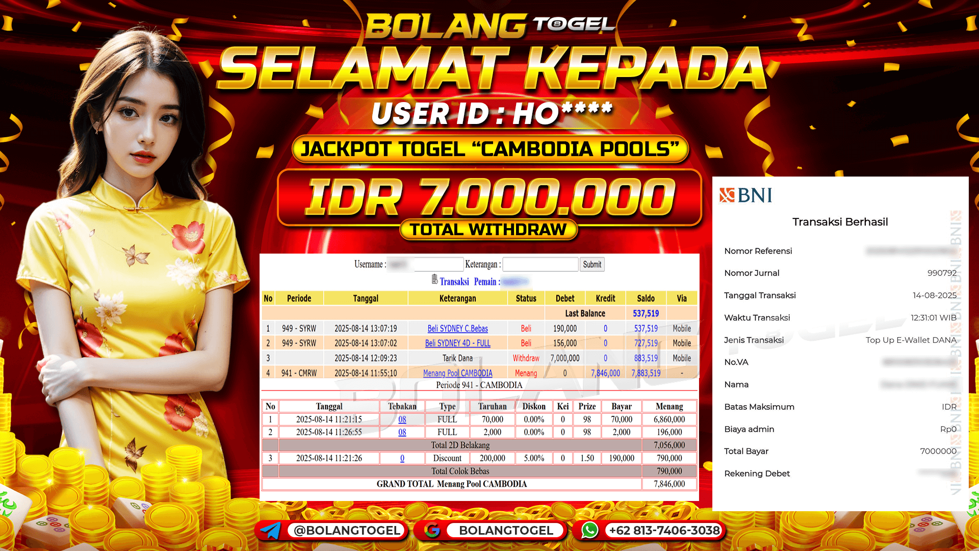 Bukti jackpot TOGEL CAMBODIA POOLS BOLANGTOGEL - gambar 1