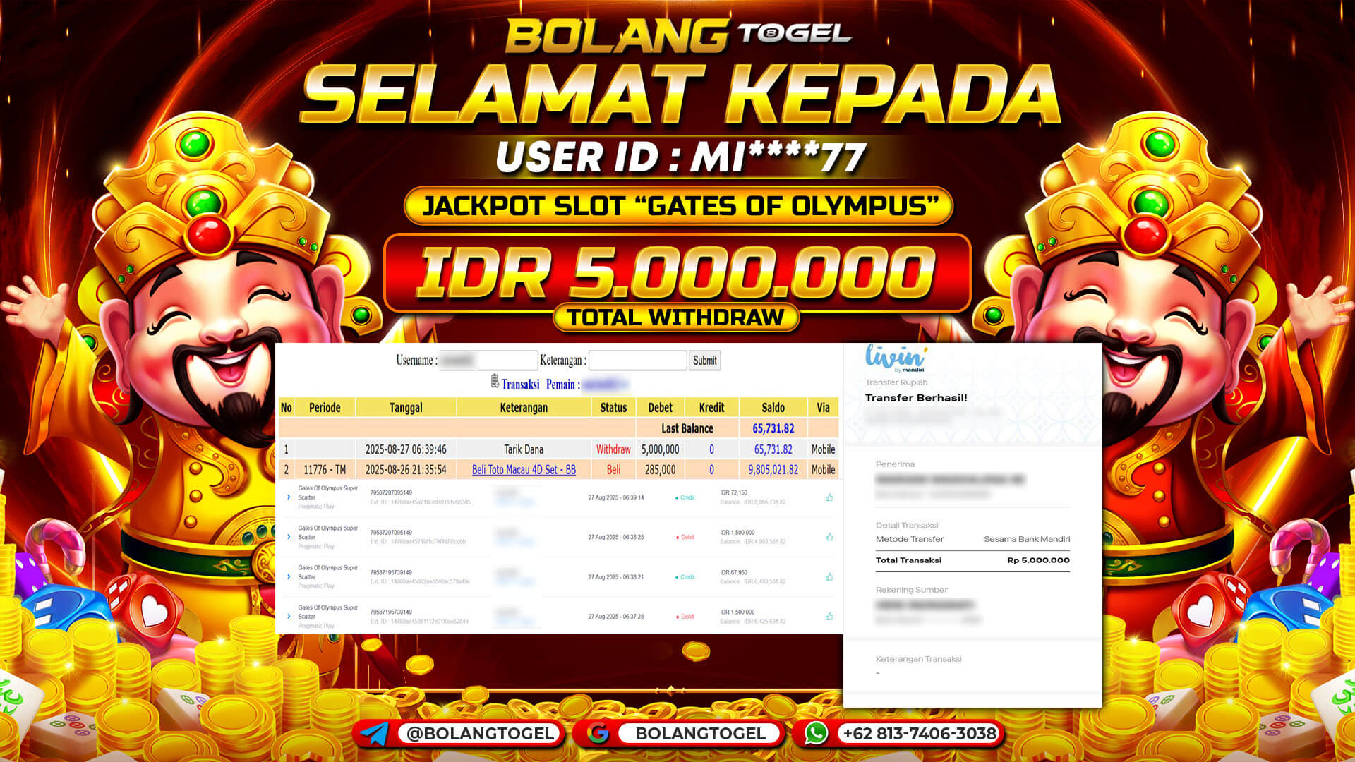Bukti jackpot SLOT GATES OF OLYMPUS SUPER SCATTER BOLANGTOGEL - gambar 1