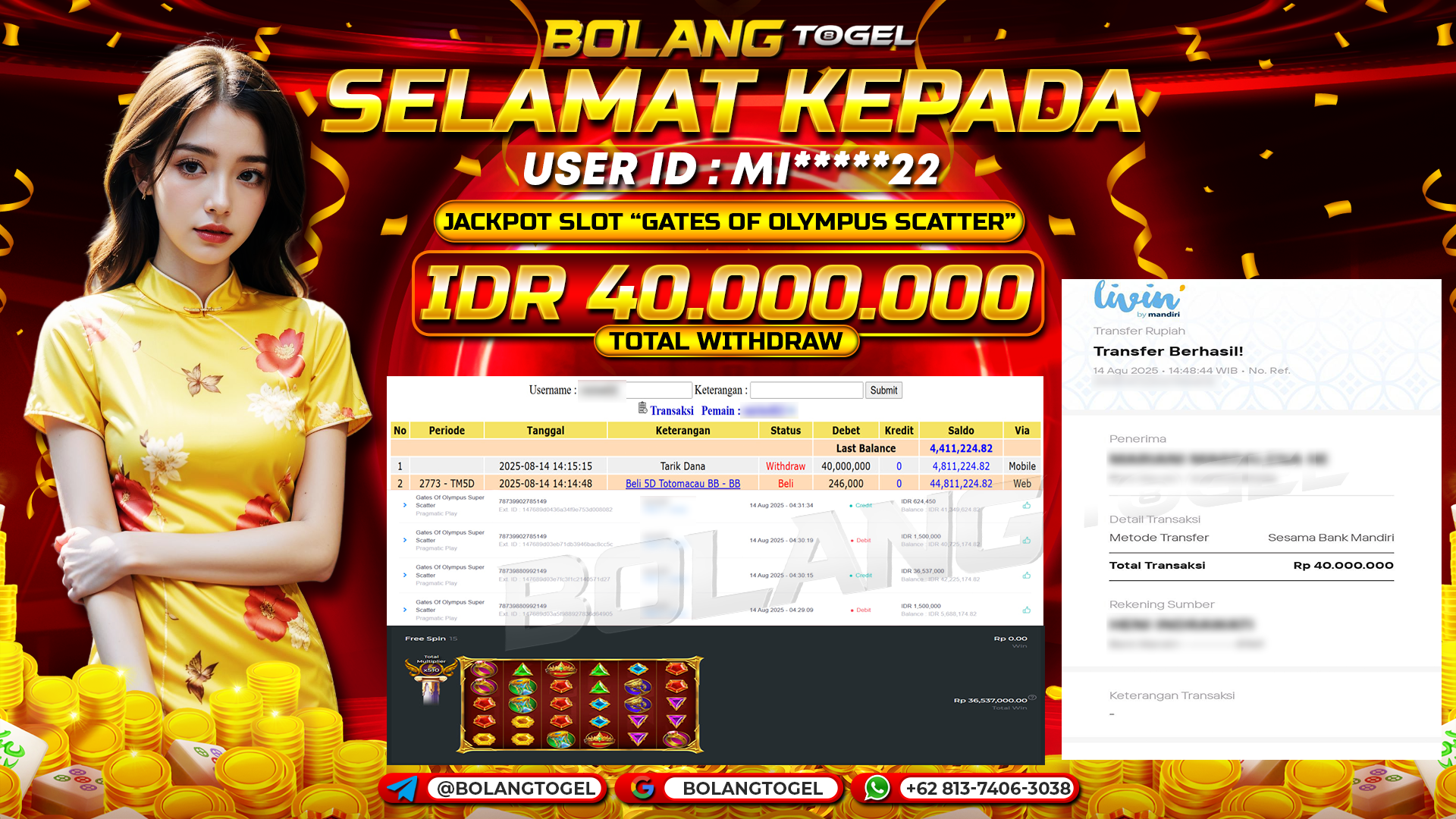 Bukti jackpot SLOT GATES OF OLYMPUS SUPER SCATTER BOLANGTOGEL - gambar 1
