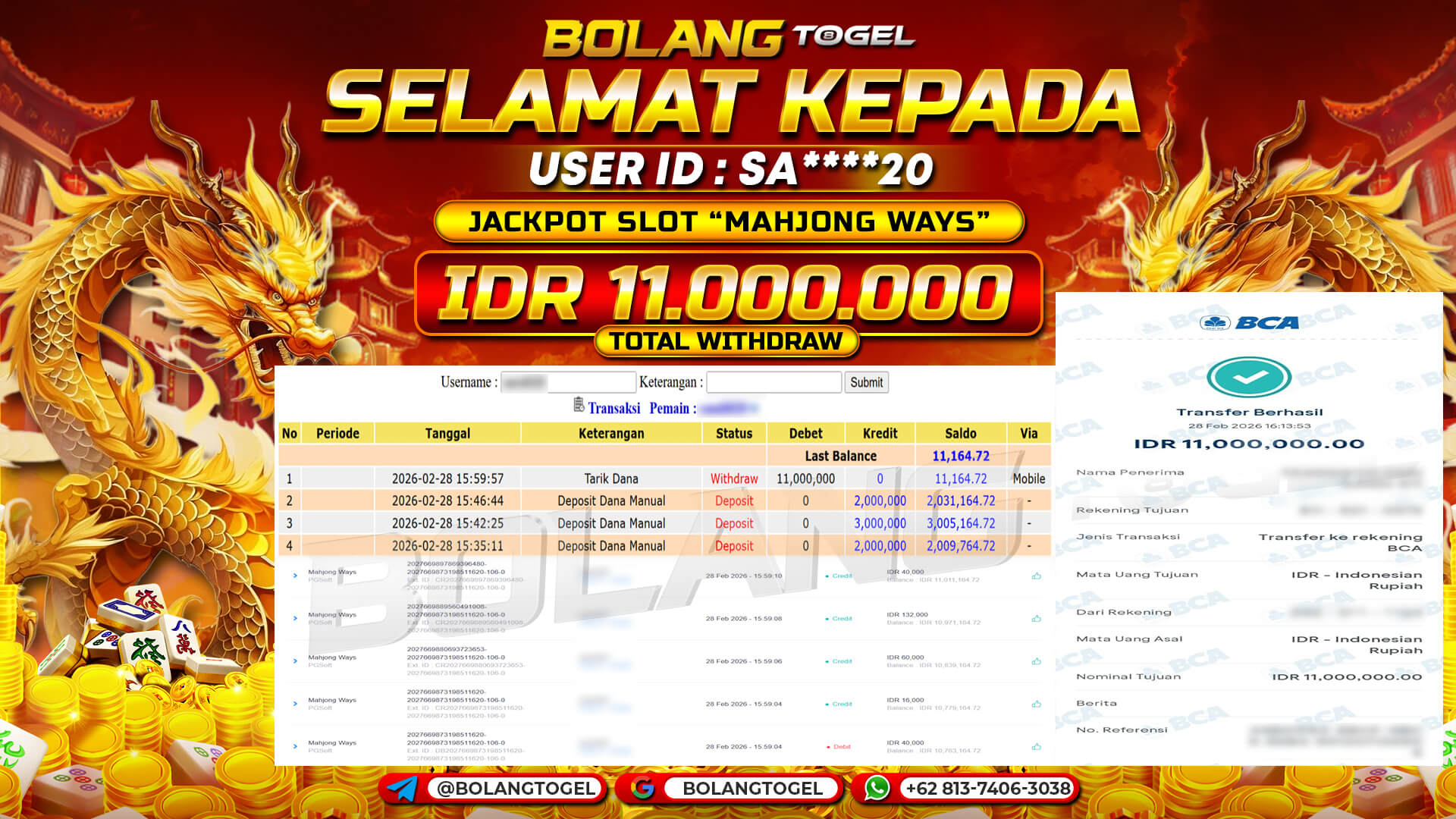 Bukti jackpot SLOT MAHJONG WAYS BOLANGTOGEL - gambar 1